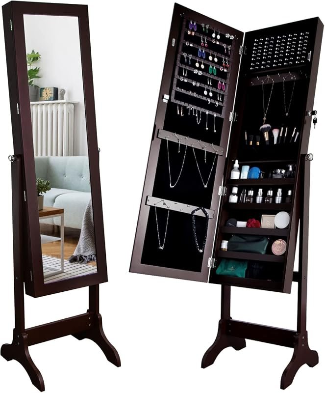 Uten Large Lockable Jewelry Armoire and Standing Cabinet with 4-Angle 