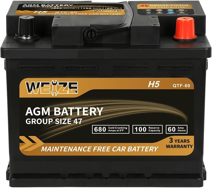 Weize Platinum AGM BCI Group 47 H5 Automotive Battery with 680 CCA and