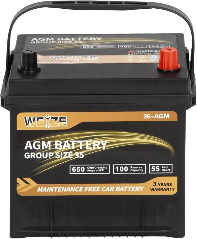 Weize Platinum AGM Automotive Battery BCI Group 35, 650 CCA and 100 RC