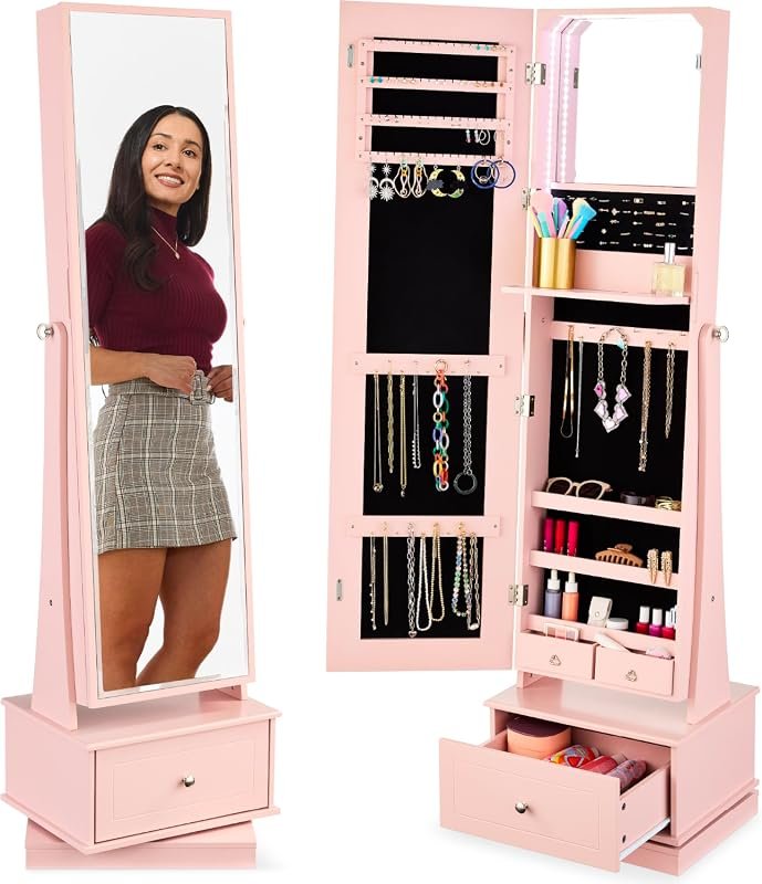 Best Choice Products 360 Swivel Mirrored Jewelry Cabinet and Standing 